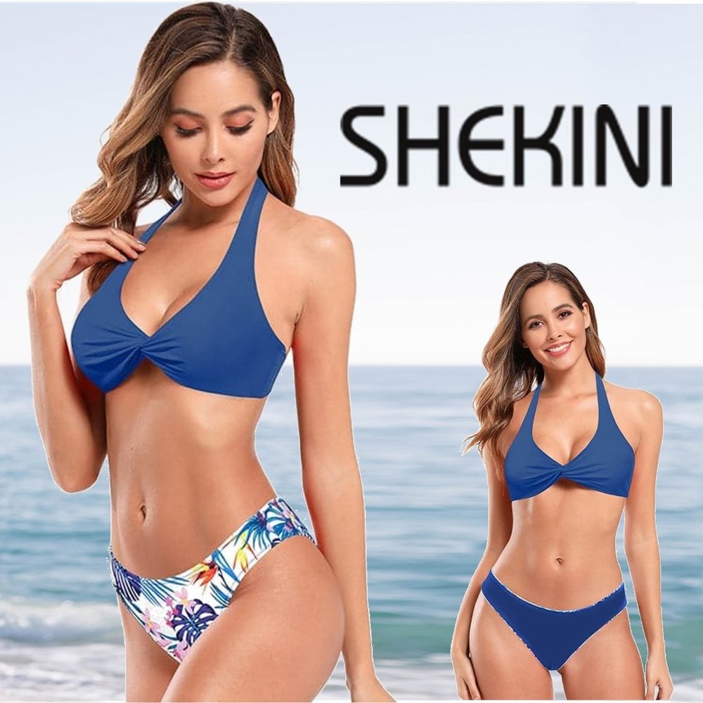 SHEKINI Tropical Floral Halter Bikini with Reversable Bottom!!  NEW WITH…